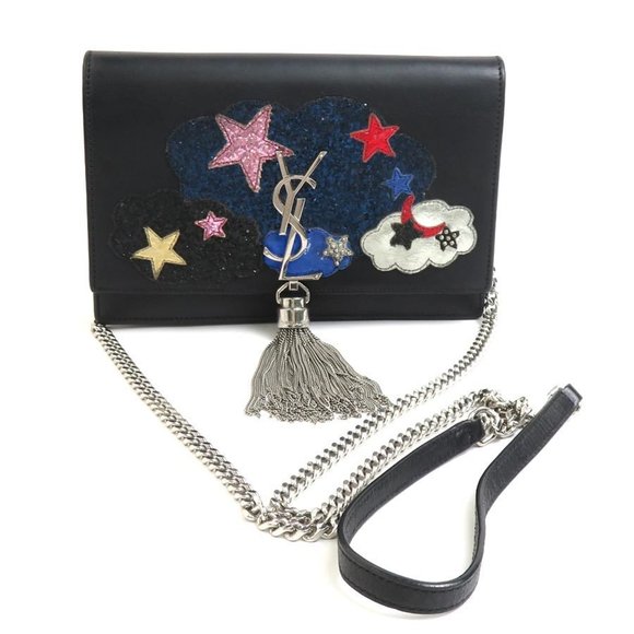 Saint Laurent SAINT LAURENT Chain Wallet Leather Black x Multicolor Women's a...